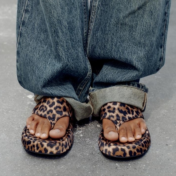 Zara Leopard Print Fabric Flatform Sandals EU37 sz6.5-7 - Picture 10 of 15